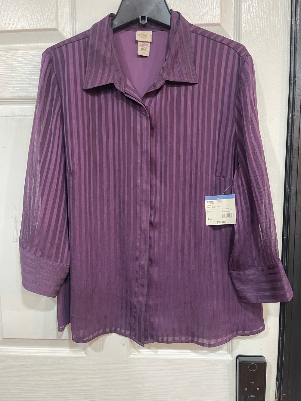 Covington Purple Striped Button-Front Blouse